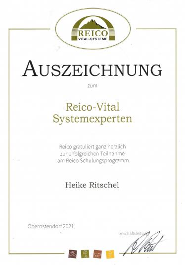 2021=Auszeichnung zum Reico.Vital Systemexperten