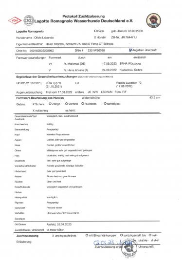 Protokoll Zuchtzulassung