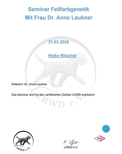 2025-03-21_Zertifikat Seminar Fellgenetik mit Frau Dr.Anne Laukner