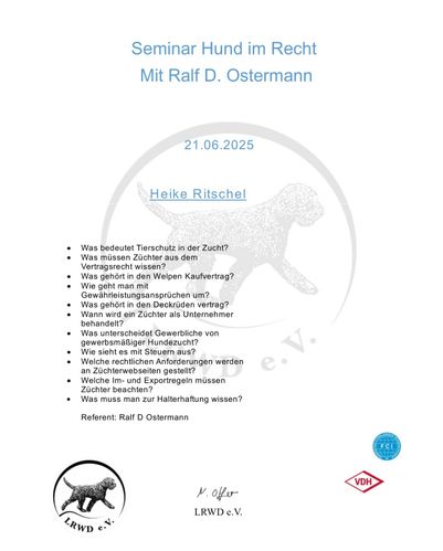 2025-06-21 Zertifikat Seminar Hund im Recht